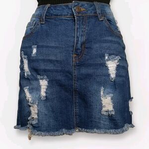 Wax Jeans Rue 21 Women's Distressed Mini Skirt Denim Fringe Los Angeles Blue S:M
